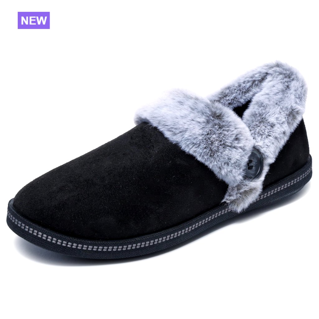Memory Foam Slippers With Faux Suede Upper And Faux Fur Lining